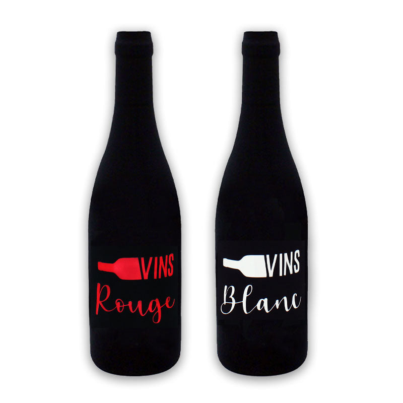 Set de 2 Cache-bouteilles - Marquage  "VINS ROUGE - VINS BLANC"